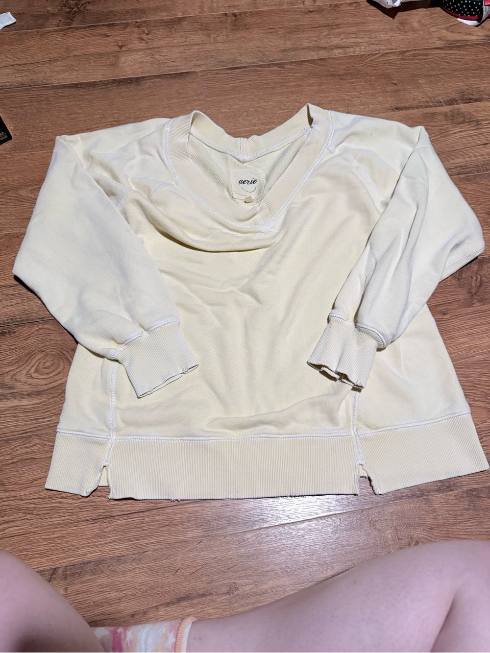aerie Cream V-Neck Cozy Pullover Sweater